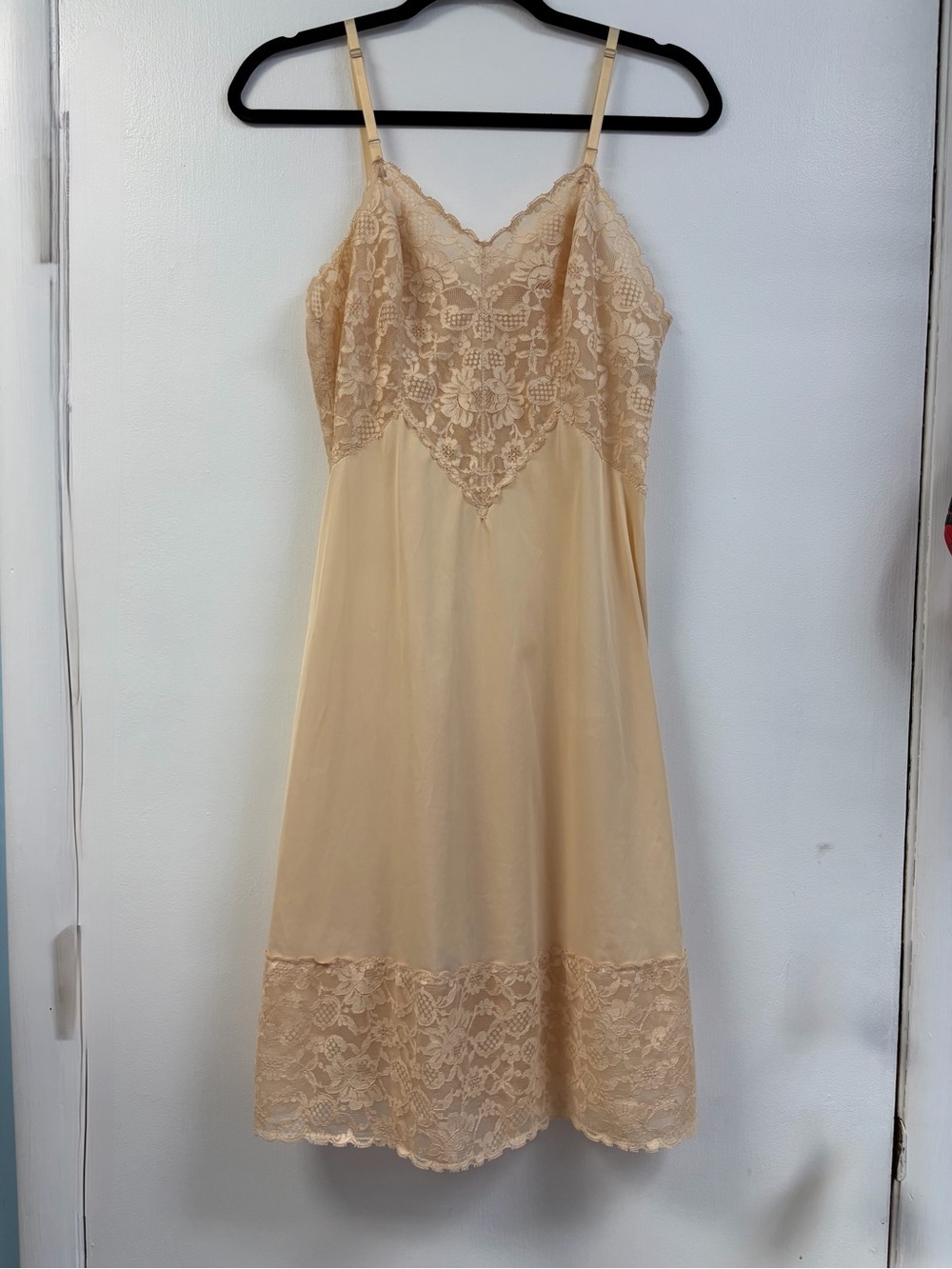 Vanity Fair Vintage Lace-Trim Slip in Beige